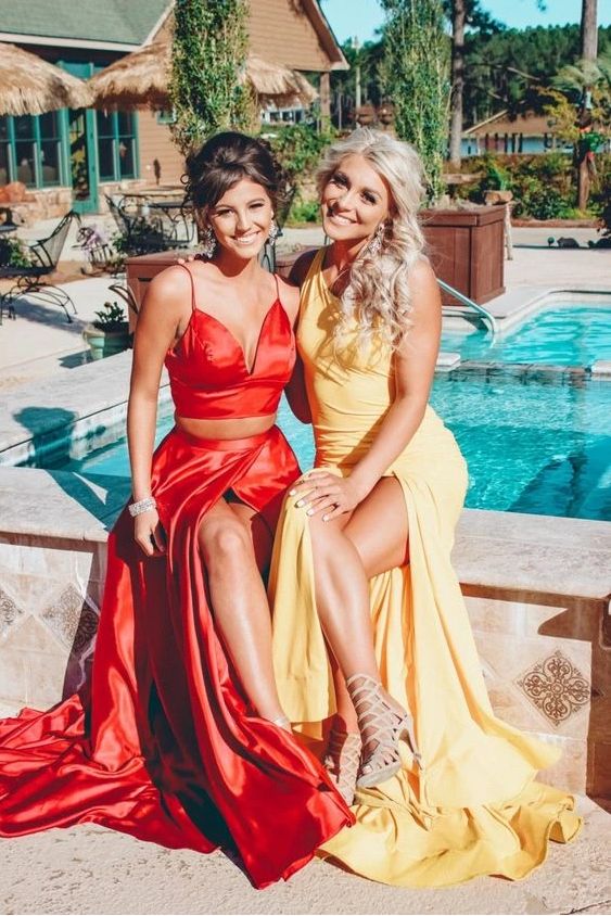 Yellow Prom Dresses,Red Satin Evening Dress Pretty Prom Dresses fg1465