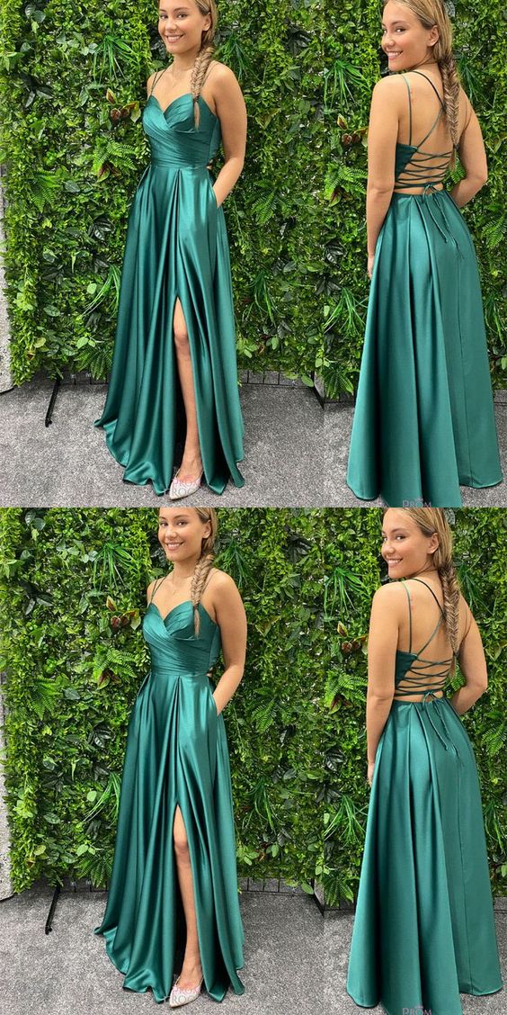 green prom dresses slit side criss cross fg2567