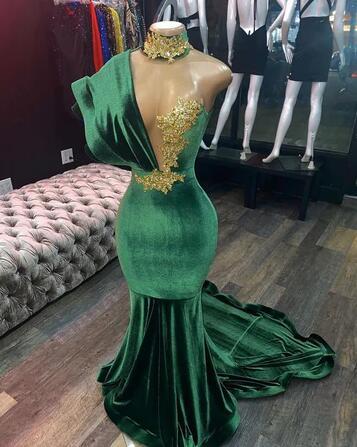 Mermaid Green Velvet Long Prom Evening Dresses fg2294