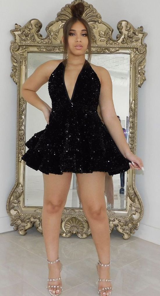 Short flared sequins prom dress Short Homecoming Dresses fg2426