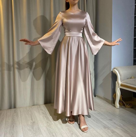 Long Sleeves Prom Dress A Line Princess Wedding Formal Evening Gowns fg2487