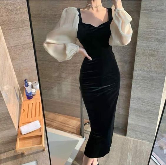 sexy black prom dress evening dress long sleeve fg1437