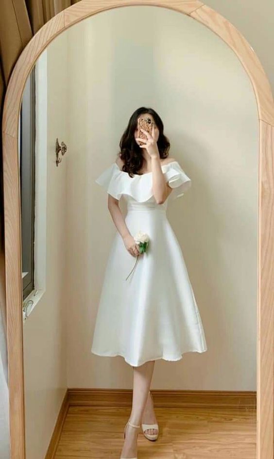 Simple White A Line Evening Party Dress fg1249