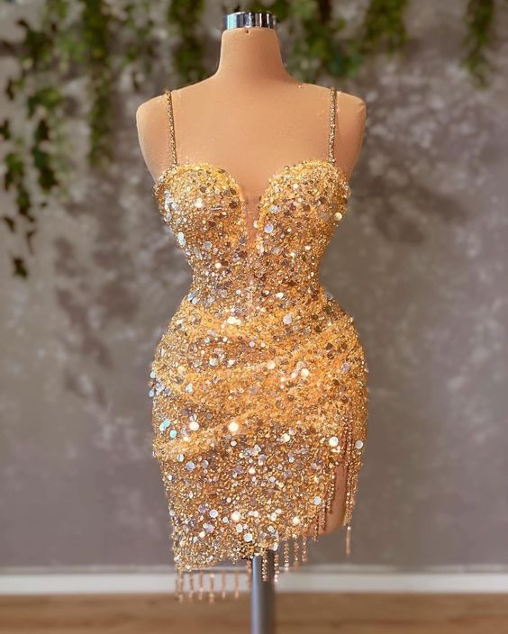 Gold beaded Short Homecoming Dress,Mini Prom Party Dress fg1846