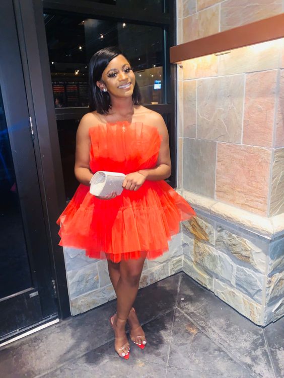SEXY ORANGE STRAPLESS HOMECOMING DRESS fg1136