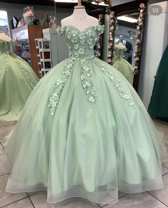 light green Ball Gown Long Prom Dresses, Formal Graduation Evening Dresses fg2010