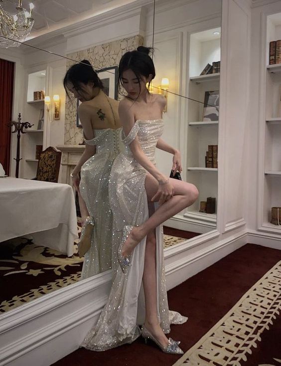 Shinny High Slit Women Formal Evening Party Prom Gowns fg2242