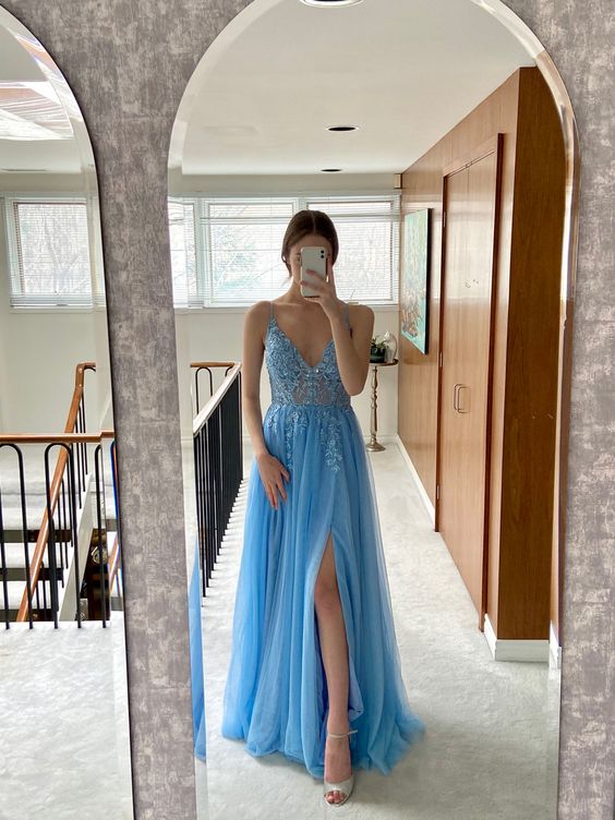Blue Tulle Prom Gown, Elegant Long Formal Dress fg1283