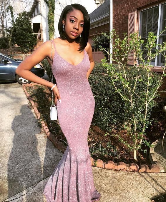 Stunning Sequined Mermaid Spaghetti-strap Long Sleeveless Prom Dress fg1059