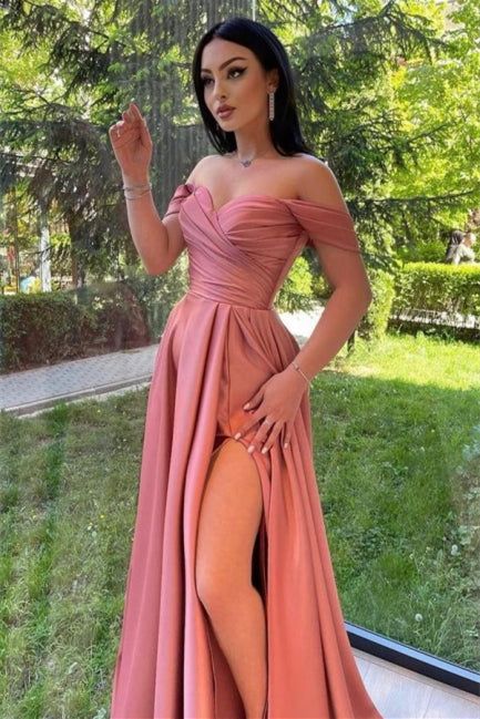 Simple Sweetheart Off-the-shoulder A-line Prom Dress With Split Long fg1921