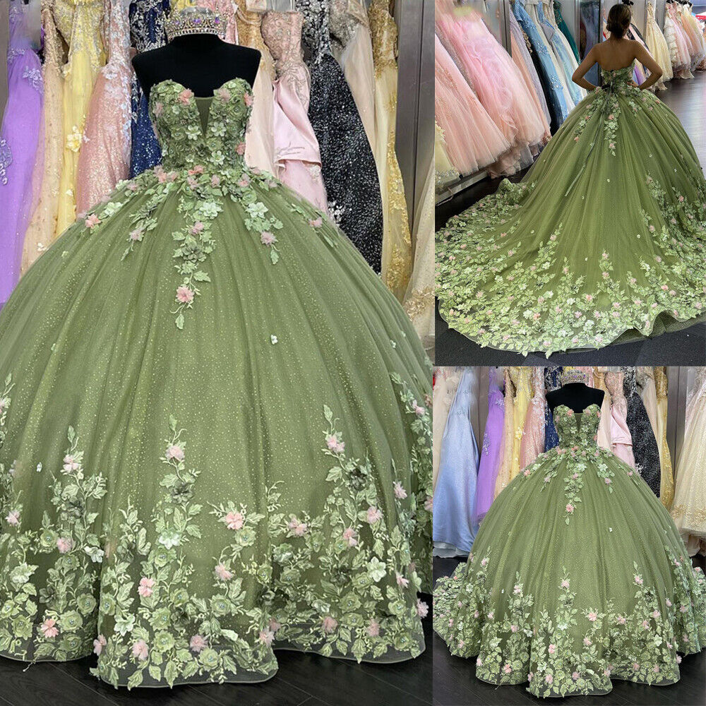 Quinceanera Dresses Ball Gown Lace Ball Gown Sweet 16 Dress With Flowers fg486
