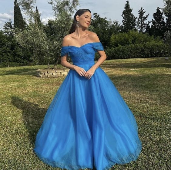 Off The Shoulder Blue long prom dress, evening dress fg3292