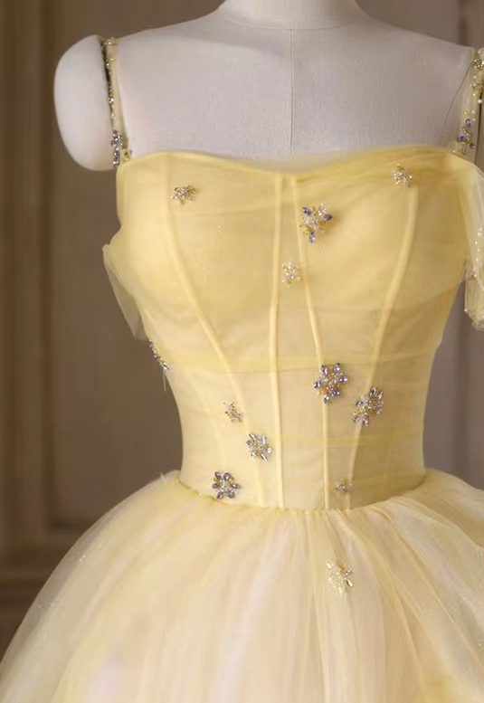 Simple party dress, birthday fairy dress, socialite senior yellow prom dress fg2887
