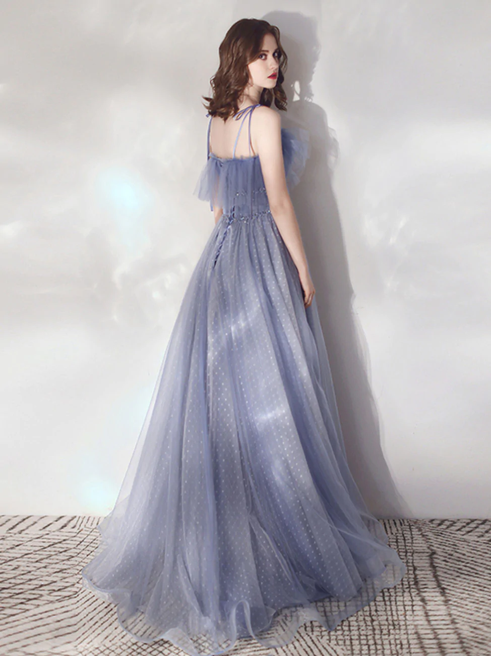 Blue A-Line Tulle Long Prom Dresses, Blue Formal Graduation Dresses fg2230