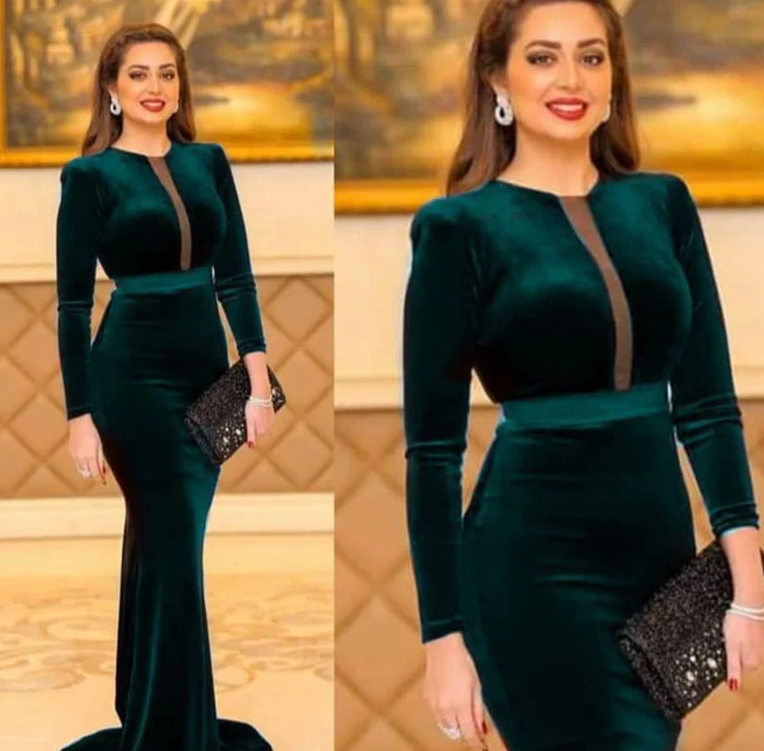 SIMPLE LONG SLEEVES VELVET EVENING DRESS fg1456