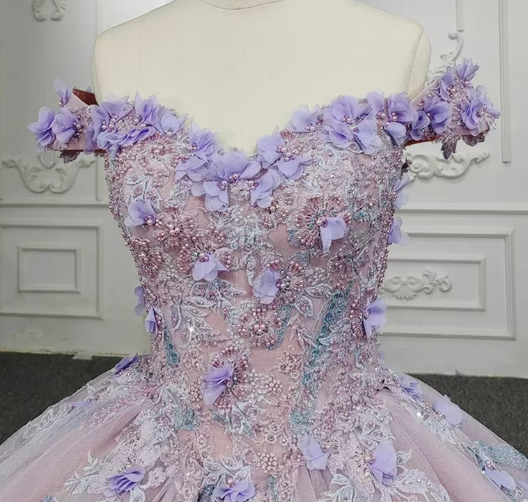 Sweetheart Off The Shoulder Beaded Floral Appliqué Quinceañera Ball Gown fg2711