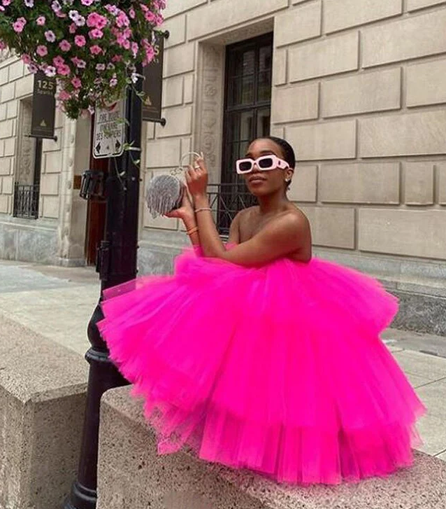 Chic Fuchsia Ruffles Short Tulle Dresses Women Puffy A-line Homecoming Dress fg1765