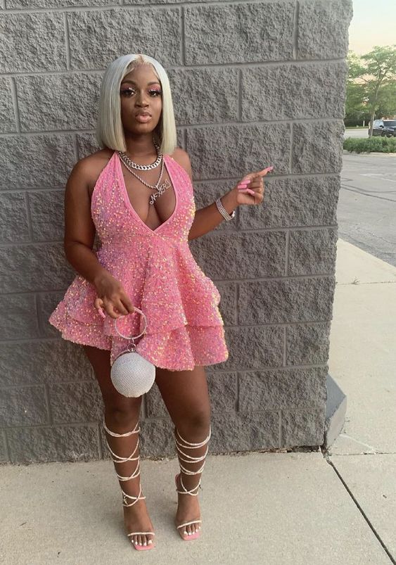 Halter Neckline Short Homecoming Dress Sequins Party Dress New Arrival Party Dress fg110