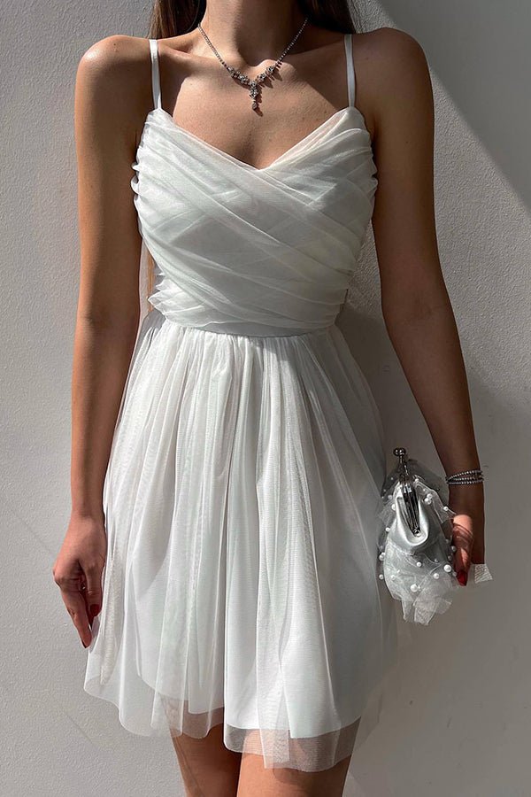 A Line Tulle Mini Dress Homecoming Dress fg350