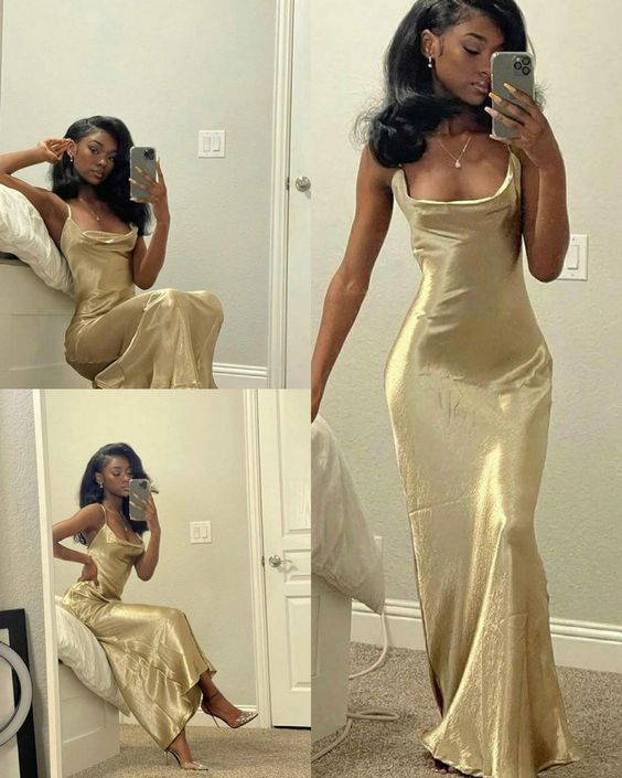 black girl gold backless evening dresses, prom dresses, sexy evening dresses fg470