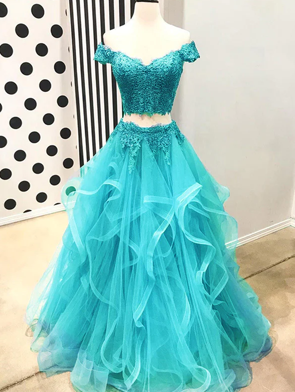 Crop Top Two Piece Prom Dress For Teens Graduation Formal Gown fg500