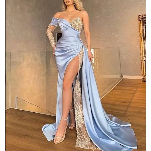 Evening Dresses See Through Dress Formal Evening Sweep / Brush Train Long Sleeve Prom Dresses fg620
