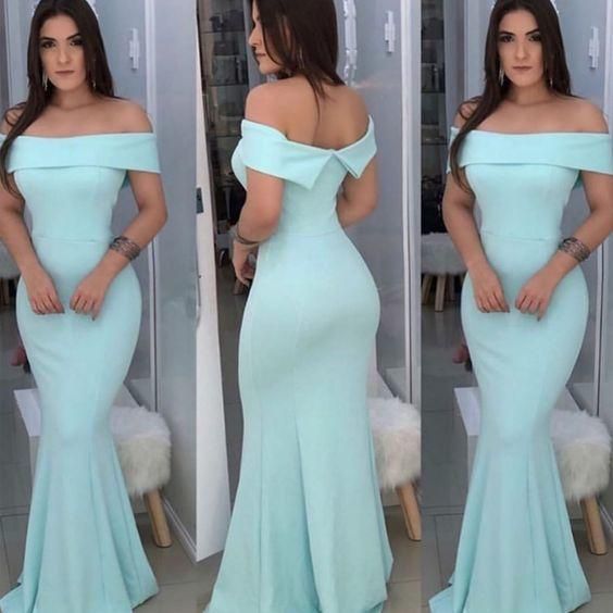 turquoise blue simple evening dresses boat neck mermaid elegant cheap long evening gowns fg669