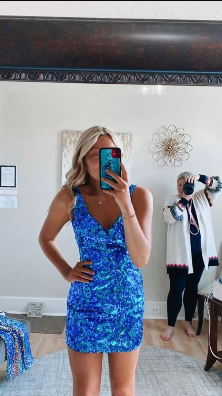 Blue Short Sequin Homecoming Dresses School Party Dress fg67