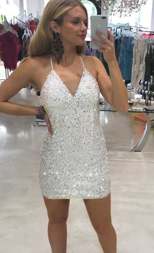 Cute Short Homecoming Dress With Sequin fg700