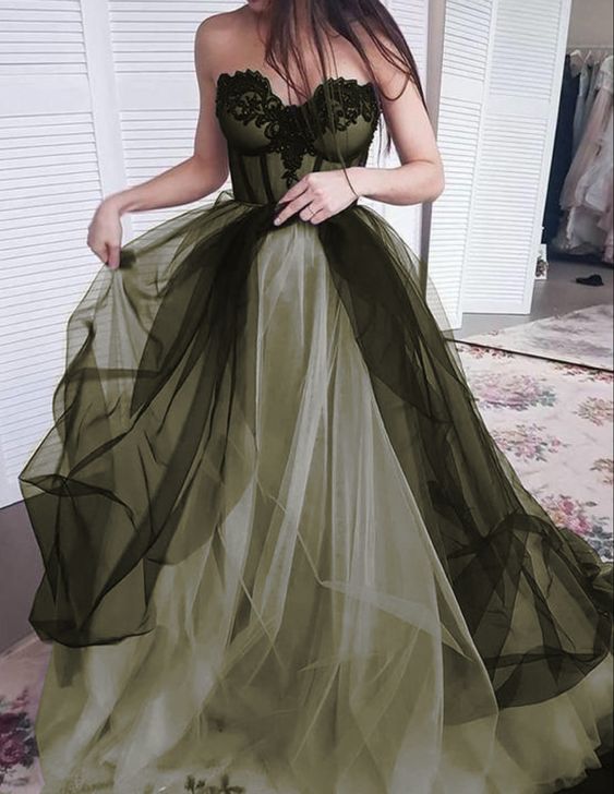 Green color sweetheart neck long prom dress, evening dress fg937