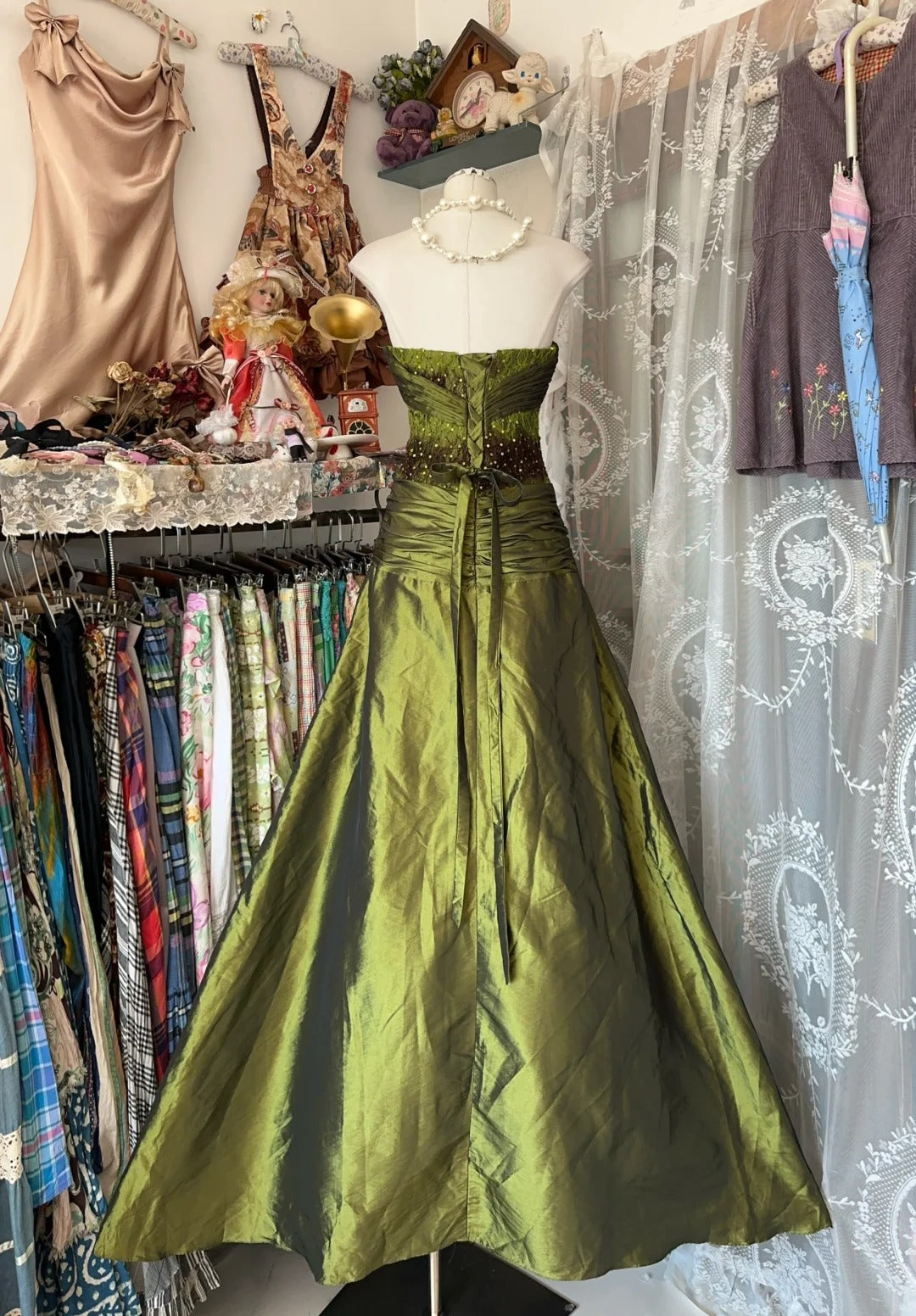 A Line Green Strapless Prom Dress Evening Party Dress   fg7383