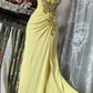 Yellow Halter Mermaid Long Prom Gown Evening Dress    fg7398