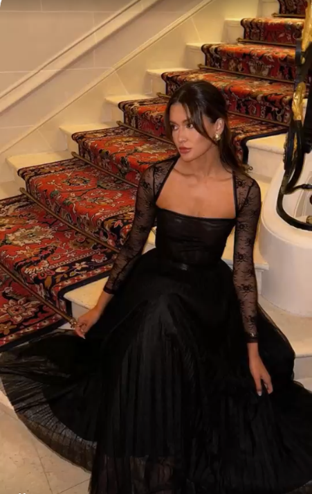 Black Evening Dress Elegant Lace Party Dress    fg7313