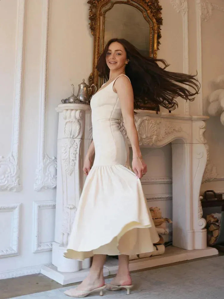 Elegant Square Neck Maxi Dress Sleeveless Women's Party Dress   fg7378