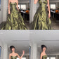 Long Green Satin Sleeveless Party Dress Formal Gown     fg5957