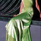 Vintage Strapless Satin Long Green Prom Dresses Evening Dress          fg7140