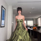 Long Green Satin Sleeveless Party Dress Formal Gown     fg5957