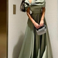 A Line Off Shoulder Sage Green Prom Dress Evening Formal Party Gowns   fg7447
