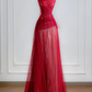 Strapless Red A Line Prom Dress Tulle Birthday Outfit Evening Dress fg8705