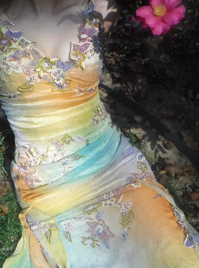 Pretty Vintage Mermaid V Neck Appliques Chiffon Prom Dresses Evening Dresses   fg8552