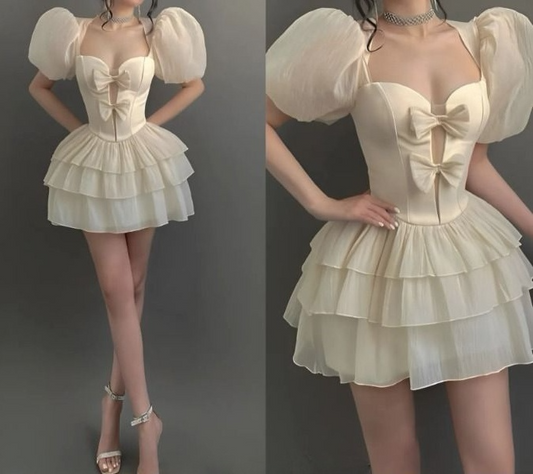 A Line Puffy Sleeves Short Evening Dress Cocktail Dresses Short Party Dress   fg7882