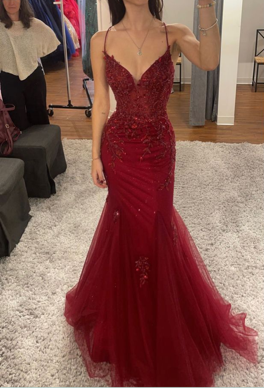 Burgundy Mermaid Long Prom Dresses Formal Evening Dress  fg7621
