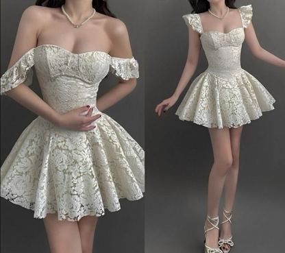A Line White Lace Off Shoulder Short Evening Dress Cocktail Dresses Short Party Dress   fg7881