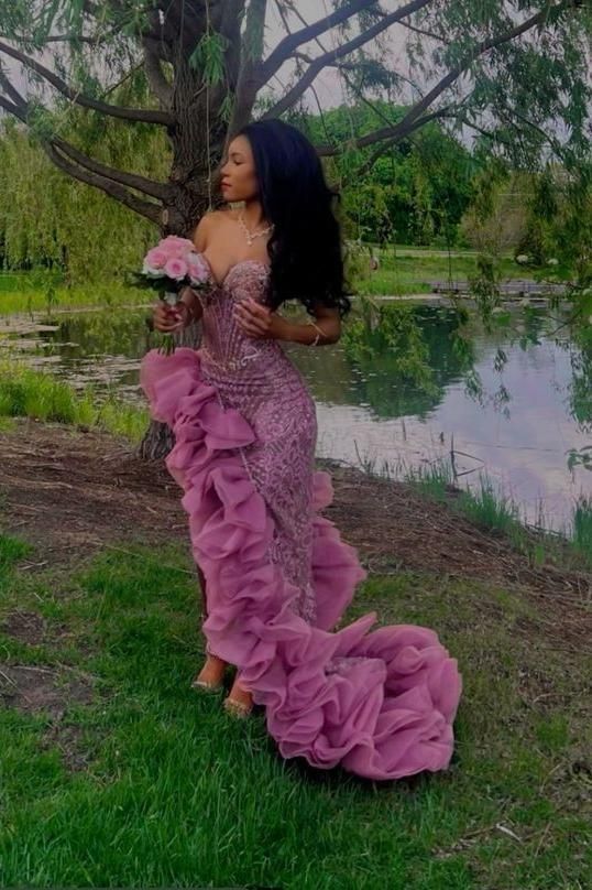 Sexy Mermaid Ruffles Slit Long Evening Gown Formal Prom Dress fg8443