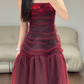Strapless Burgundy Tulle Prom Party Dress Birthday Outfit Evening Dress fg8640