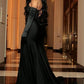 Black Evening Dress Long Prom Dress With Gloves        fg6982