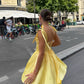 A Line Homecoming Dresses Yellow Bow Strap Prom Cocktail Party Gown       fg6229