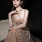 A Line Champagne Long Prom Dress Sexy Evening Dresses   fg7663