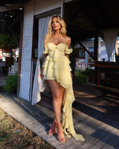 Ruffle Dress Women Summer Party Off Shoulder Dresses Elegant Mini Party Dress    fg7838