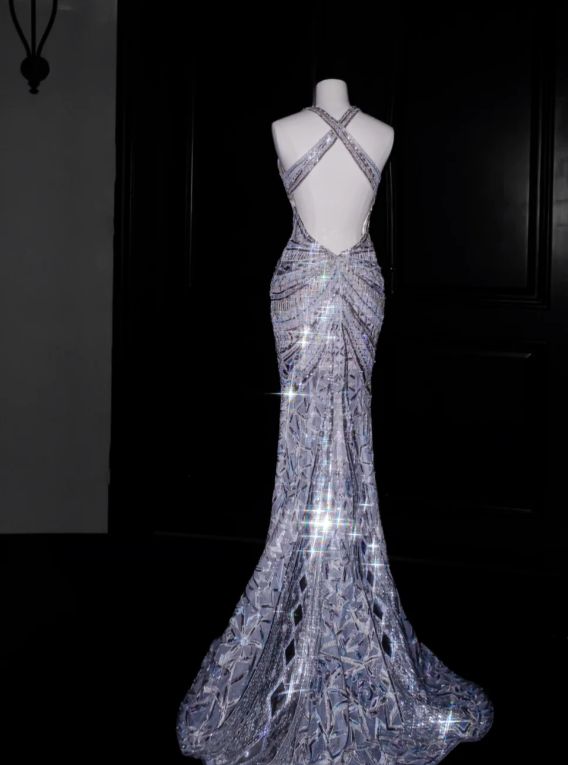 Buntes Meerjungfrau-Partykleid mit Pailletten und langen Abschlusskleidern fg8362